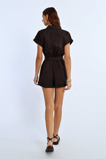 Load image into Gallery viewer, Short Sleeve Button Romper in Black
