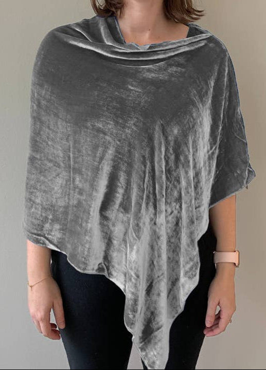 Silk Velvet Poncho Wrap in Silver