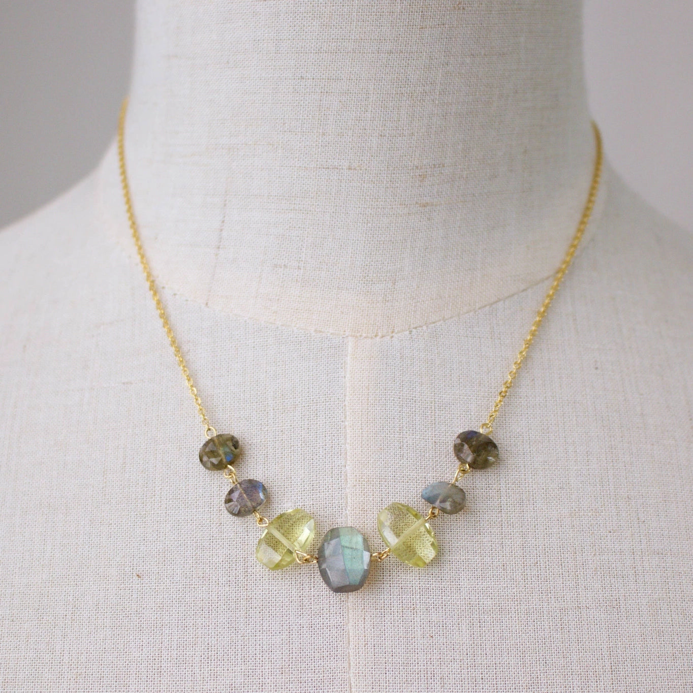 Semi Stacked Necklace in Lemon and Labradorite