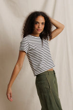 Load image into Gallery viewer, Carter Cotton Jersey Striped Tee in Natural/Black Stripe
