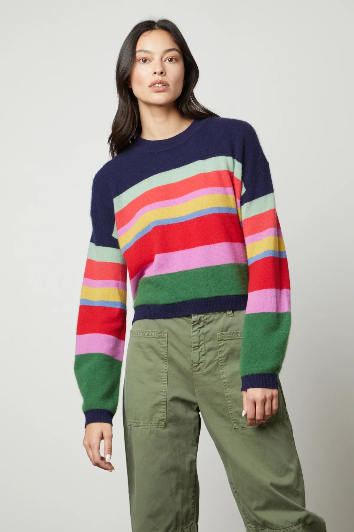 Kacey Longsleeve Stripe Crew Sweater in Multi