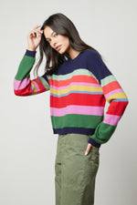 Load image into Gallery viewer, Kacey Longsleeve Stripe Crew Sweater in Multi
