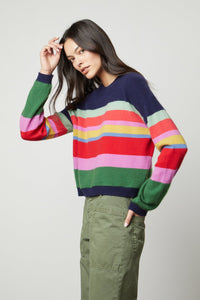 Kacey Longsleeve Stripe Crew Sweater in Multi