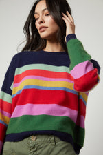 Load image into Gallery viewer, Kacey Longsleeve Stripe Crew Sweater in Multi
