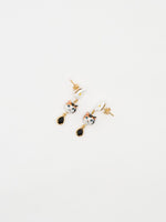 Load image into Gallery viewer, White, Brown and Black Cat &amp; Flower Pendant Earrings
