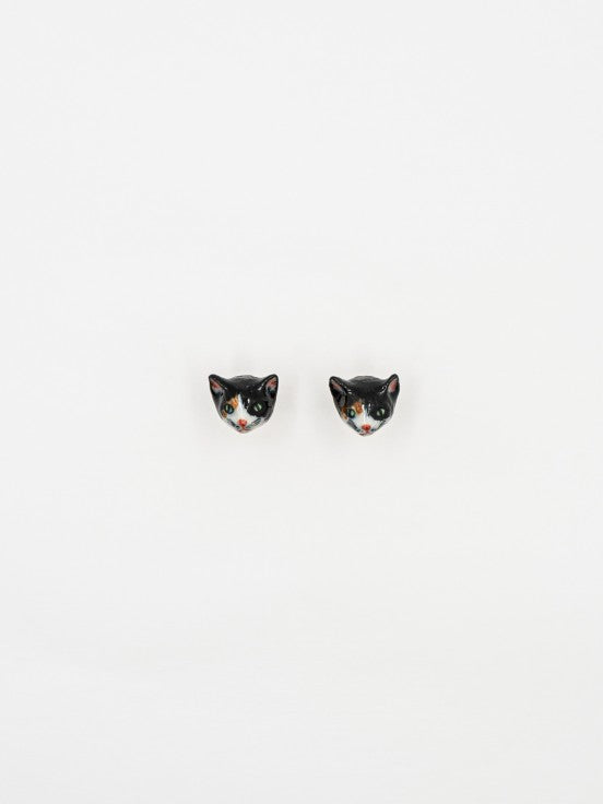Mini Black, White & Brown Cat Earrings