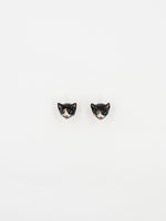 Load image into Gallery viewer, Mini Black, White &amp; Brown Cat Earrings
