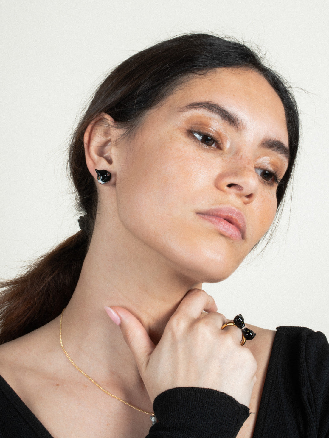 Mini Black, White & Brown Cat Earrings