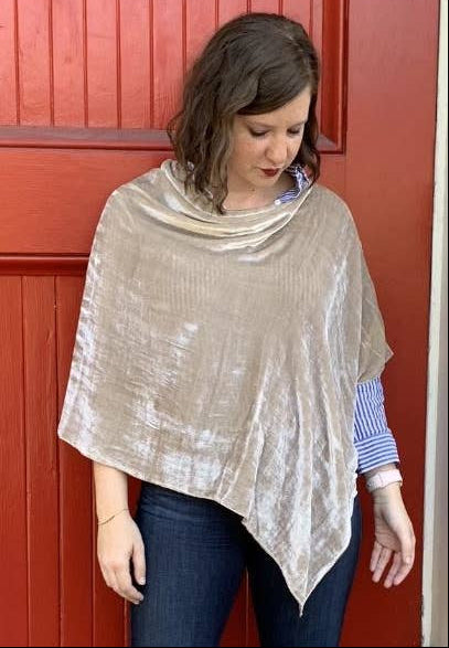 Silk Velvet Poncho Wrap in Champagne