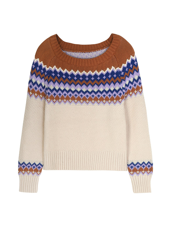 Jen Fair Isle Pullover Sweater in Cream Multi