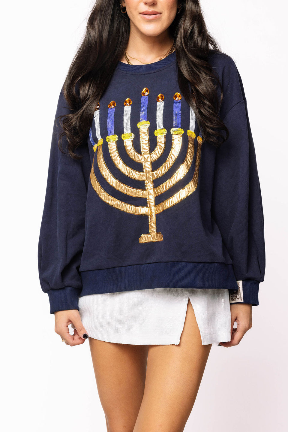 Menorah Sweatshirt in Navy