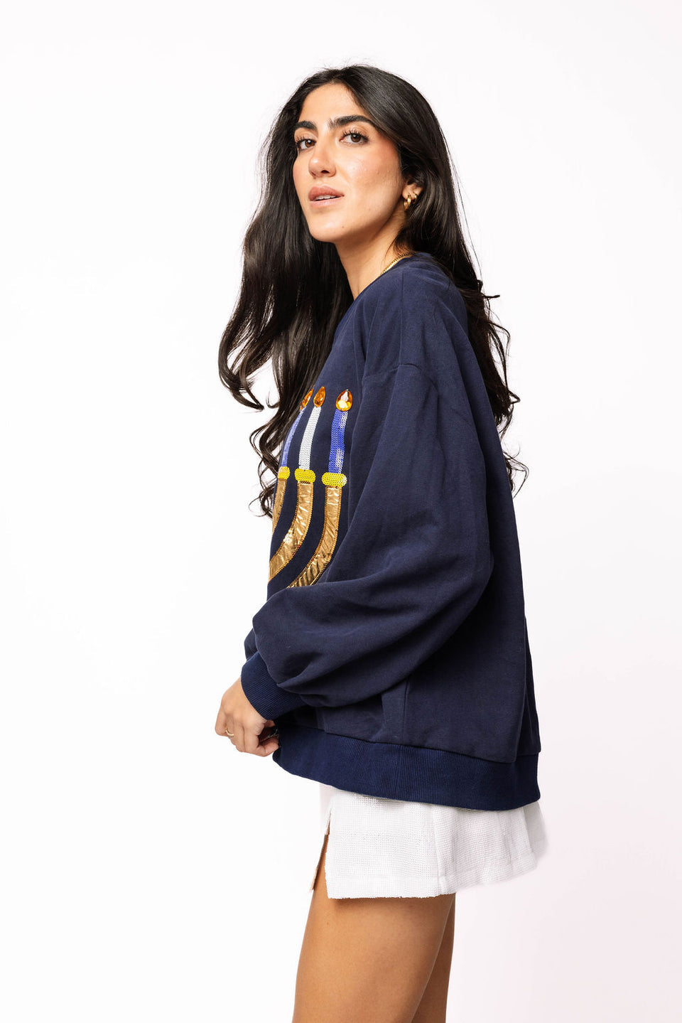 Menorah Sweatshirt in Navy