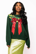 Load image into Gallery viewer, Wreath Around Neck Sweater in Dark Green &amp; Red
