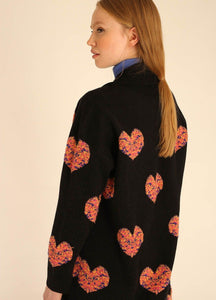3D Hearts Sweater Coat in Black
