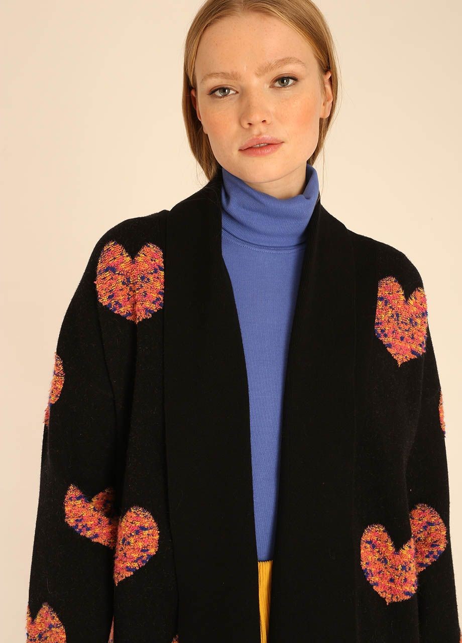 3D Hearts Sweater Coat in Black