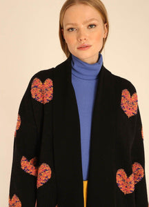 3D Hearts Sweater Coat in Black