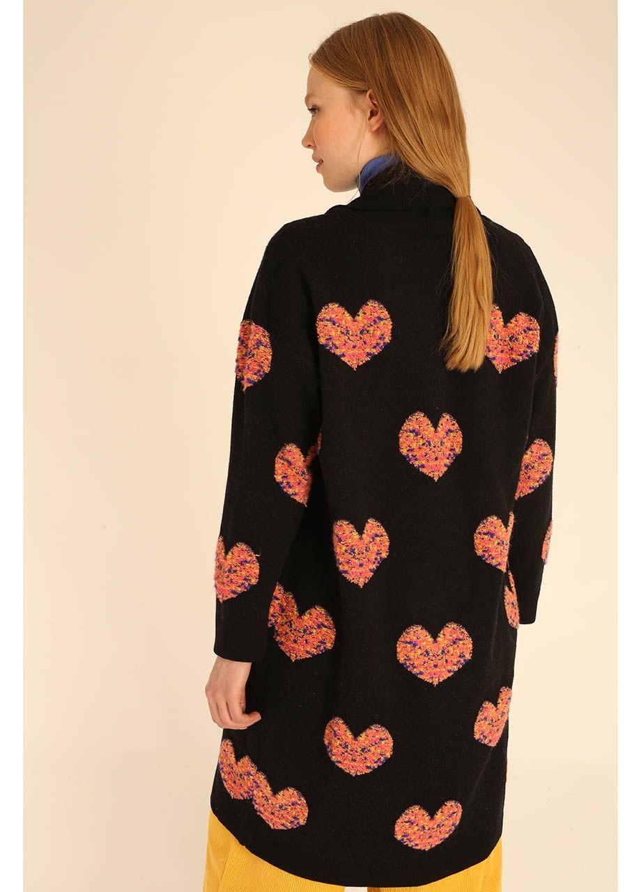 3D Hearts Sweater Coat in Black