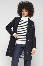 Load image into Gallery viewer, Aricia Mini Embroidery Wool Long Coat in Navy
