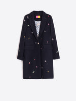 Load image into Gallery viewer, Aricia Mini Embroidery Wool Long Coat in Navy

