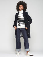 Load image into Gallery viewer, Aricia Mini Embroidery Wool Long Coat in Navy
