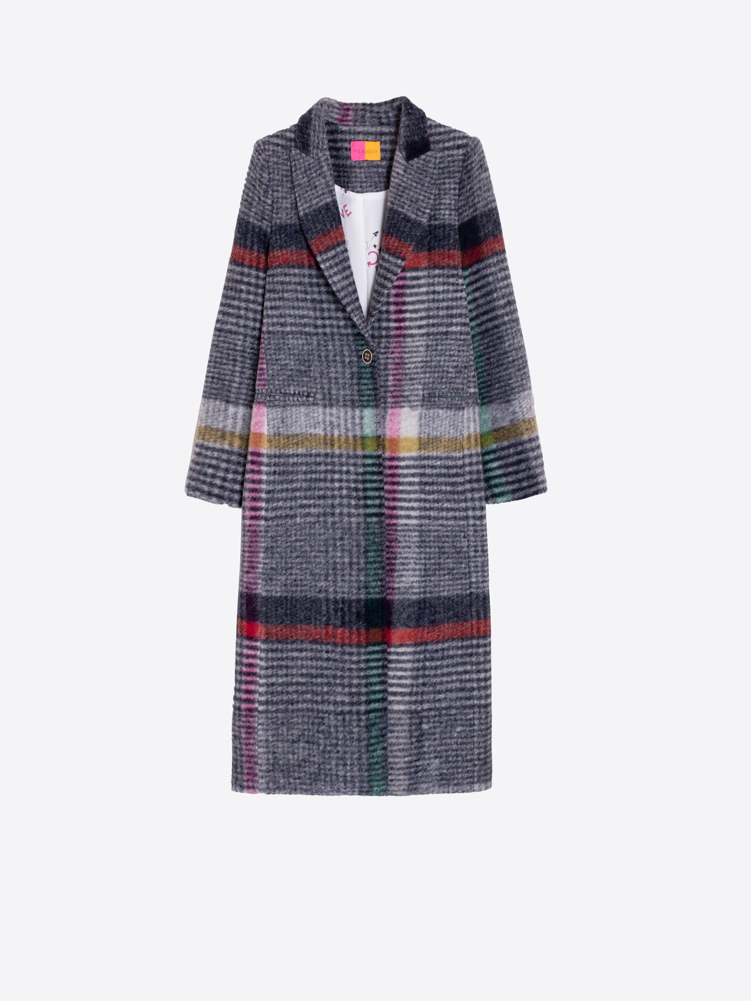 Katherine Checked Long Coat in Multicolor