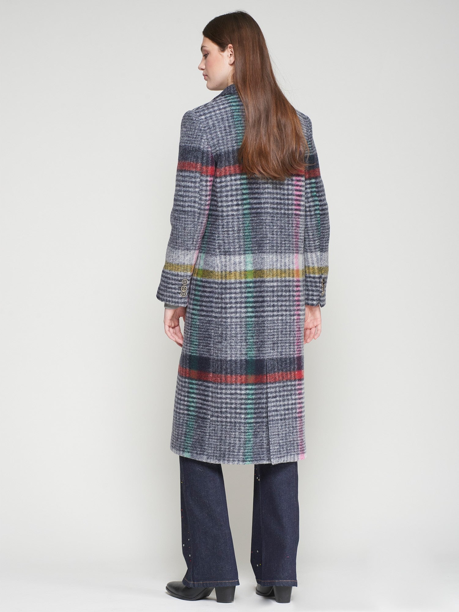 Katherine Checked Long Coat in Multicolor