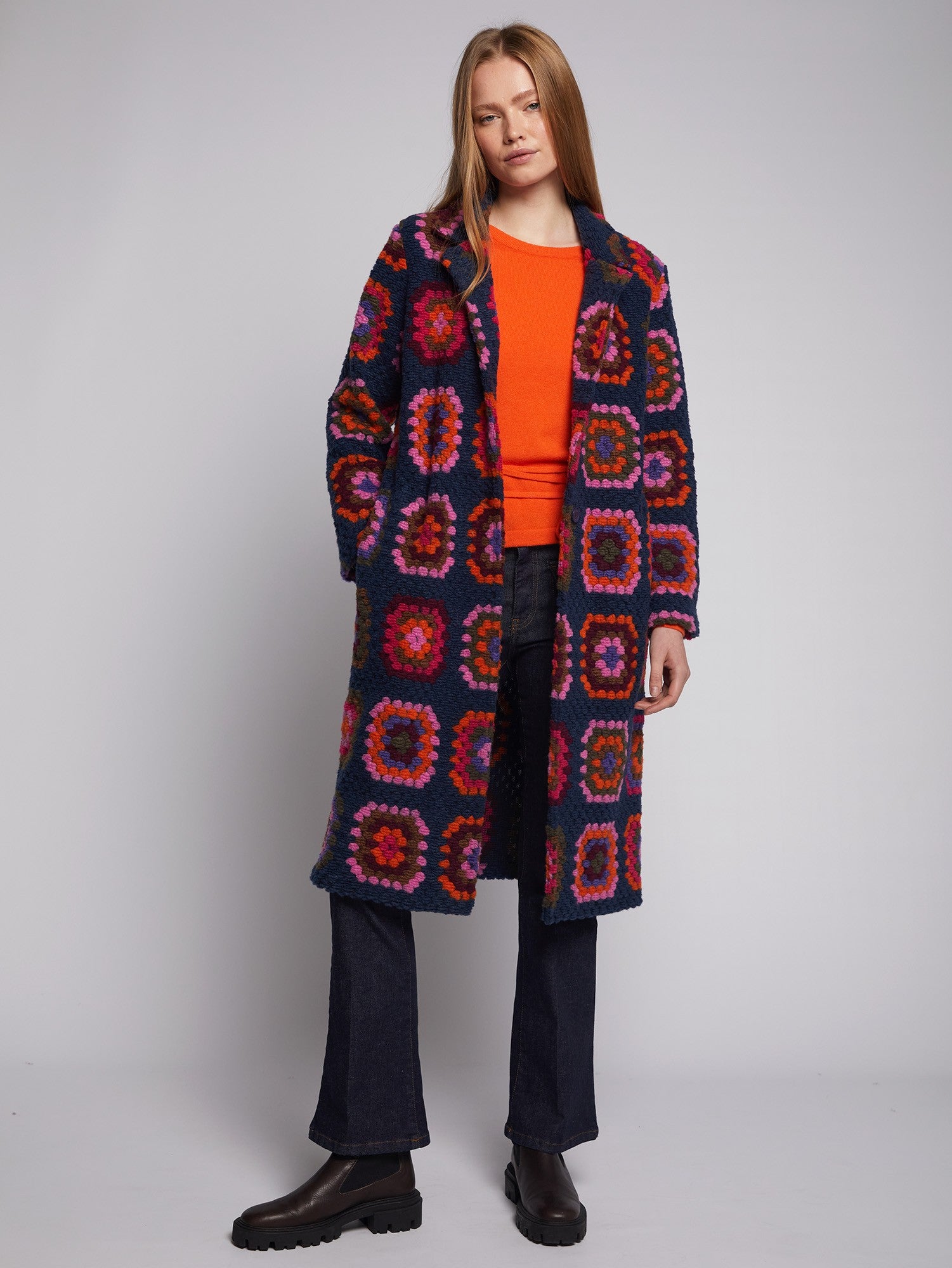 Yana Coat in Crochet Design in Navy