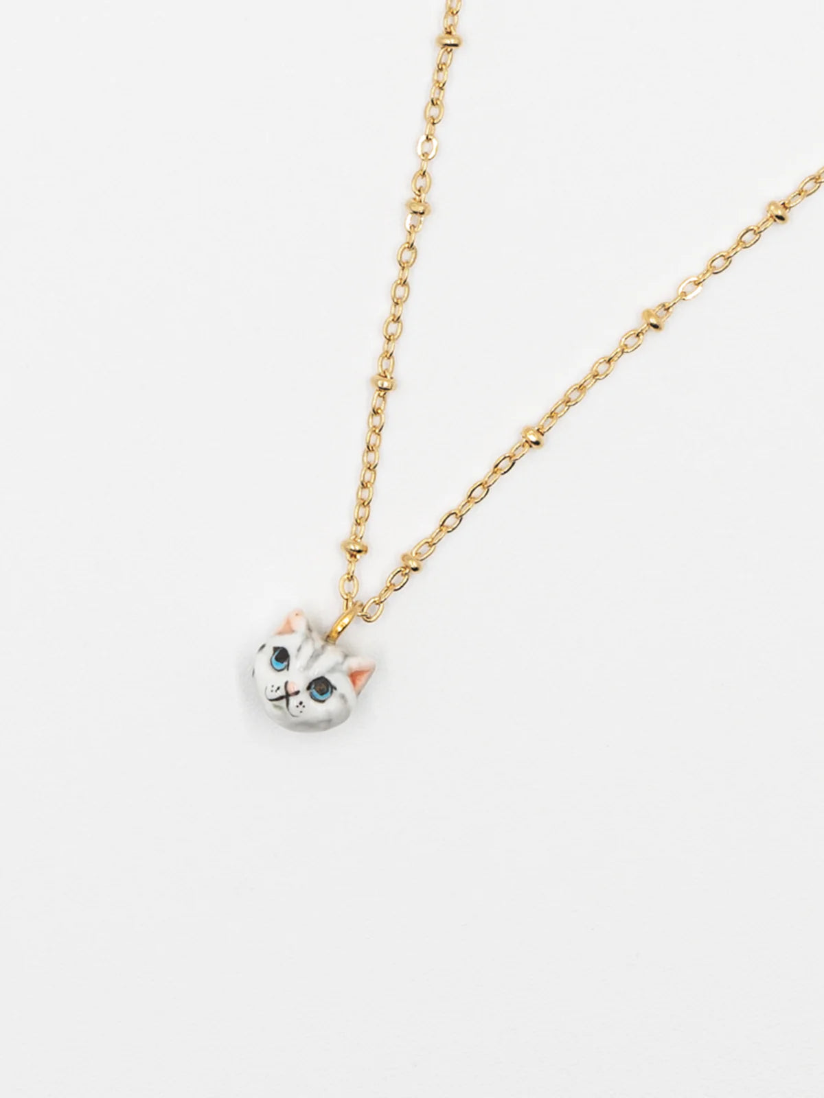 Grey Tabby Cat Head Necklace