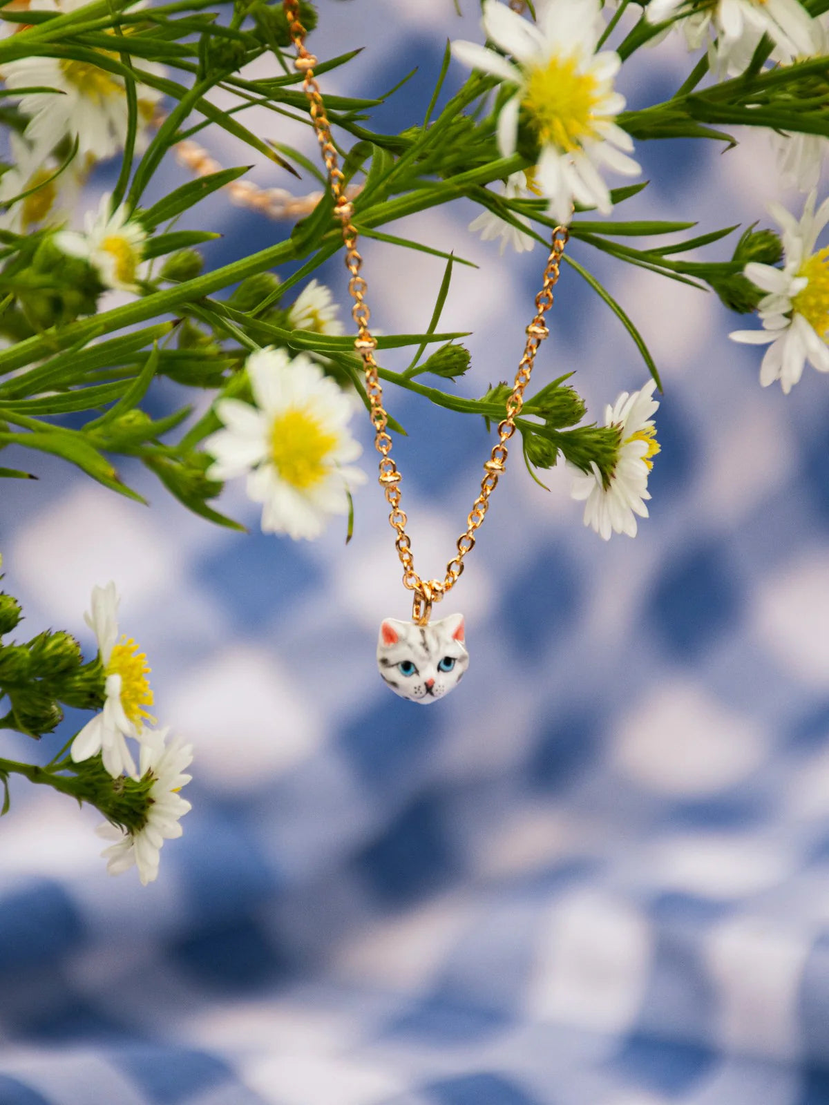 Grey Tabby Cat Head Necklace