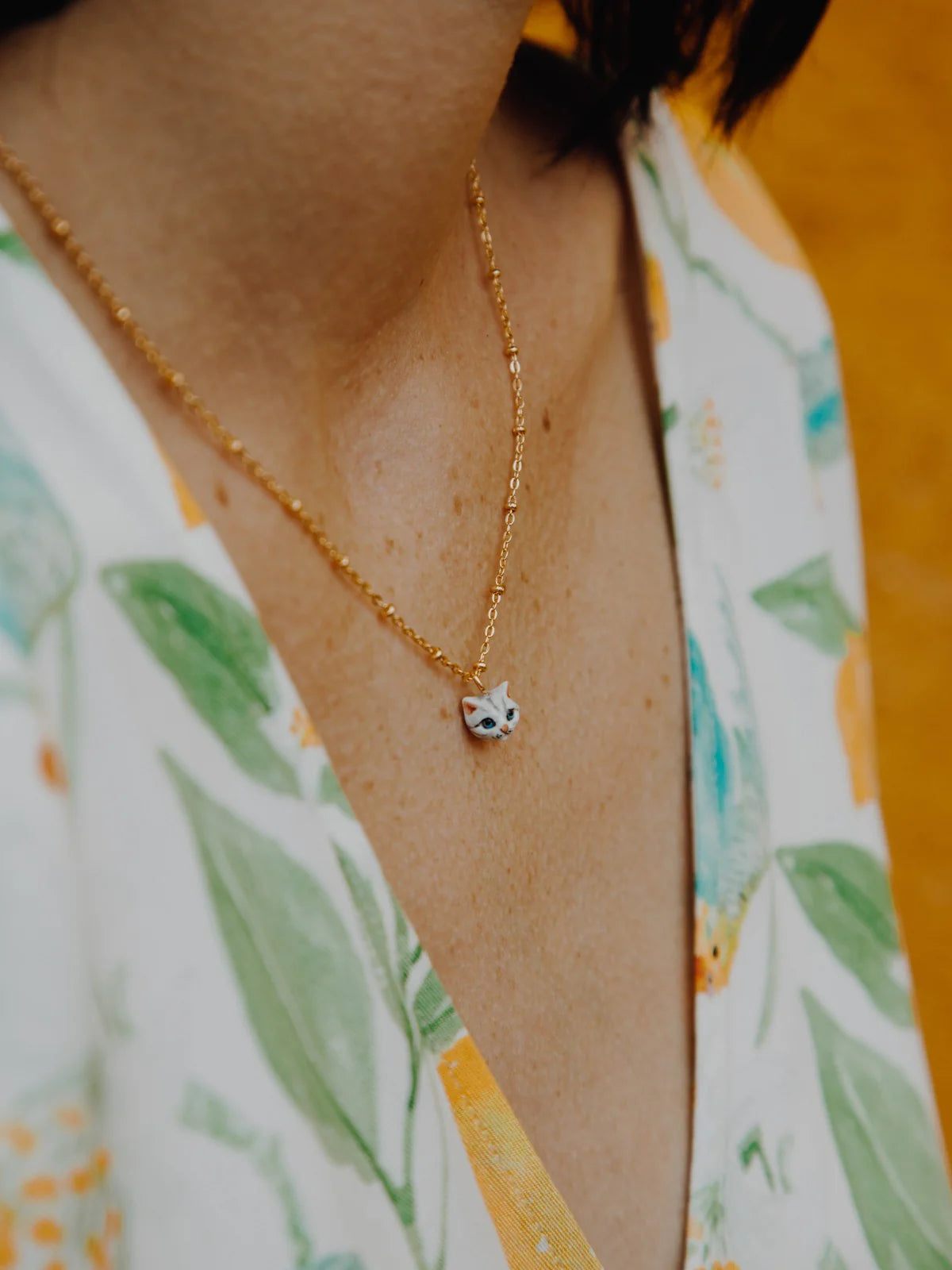 Grey Tabby Cat Head Necklace