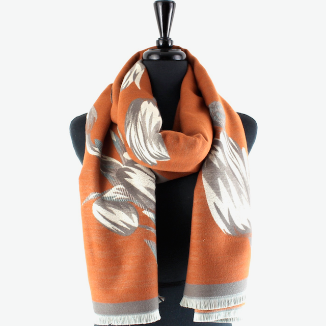 Ice Tulips Scarf in Rust/Grey