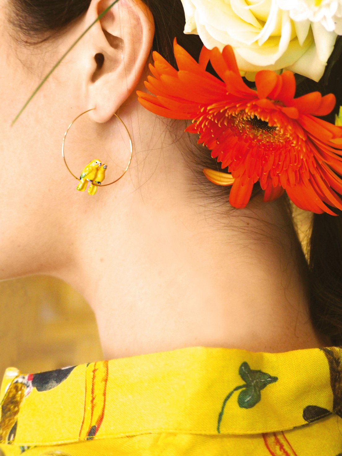 Yellow Parrot Couple Earrings