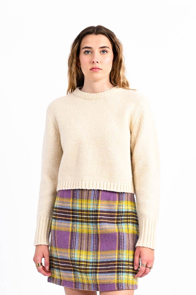 Cropped Basic Sweater in Cream