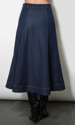 Load image into Gallery viewer, Indy Midi A-Line Denim Skirt in Indigo

