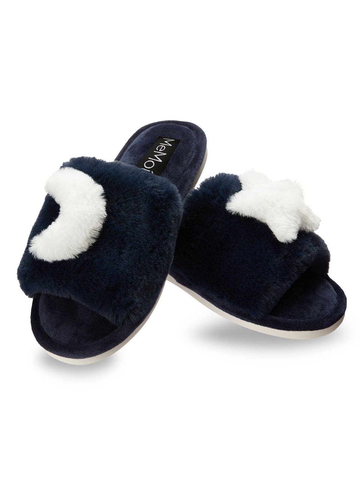 Star and Moon Plush Slippers in Midnight