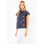 Load image into Gallery viewer, Short Sleeve Button Up Sailing Top in Navy
