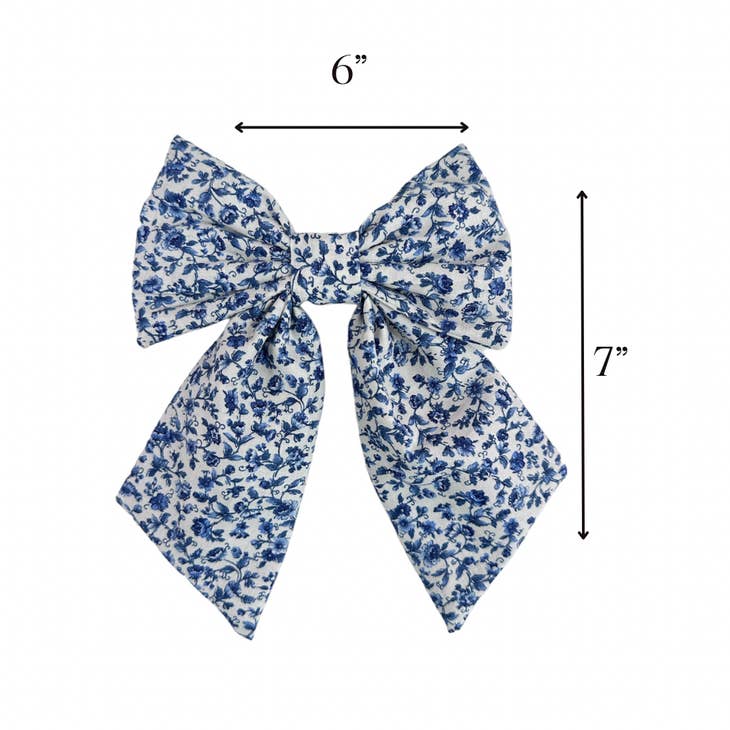 Blue and White Floral Hair Bow