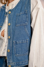 Load image into Gallery viewer, Sleeveless Denim Vest in Blue
