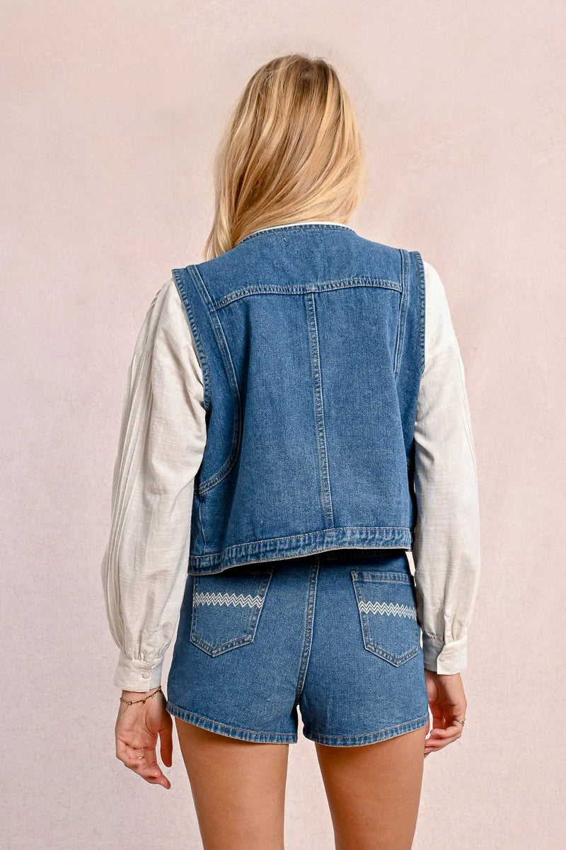 Sleeveless Denim Vest in Blue