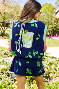 Mint Julep Queen Sweater Vest in Navy