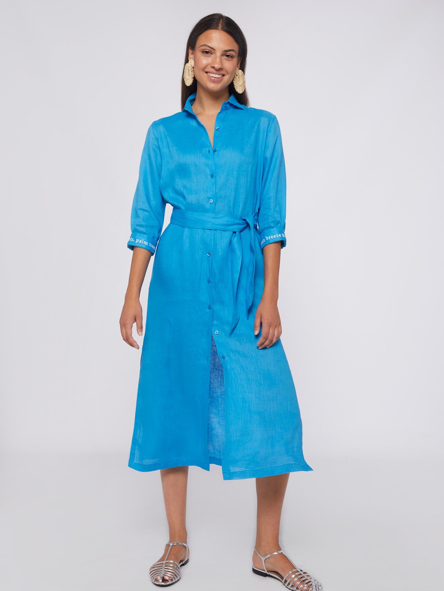 Antonella Dress in Blue Linen