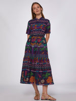 Load image into Gallery viewer, Aroa Dress in Navy Menorca Cross Stitch
