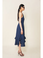 Load image into Gallery viewer, Calypso Halter Ruffle Hem Dress in Navy
