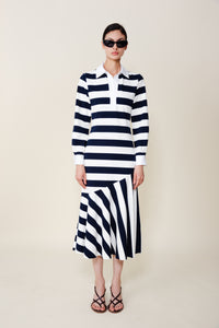 Senna Polo Dress in Navy/White Stripe
