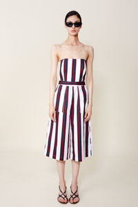 Calla Strapless Jumpsuit in Navy/Red Stripe
