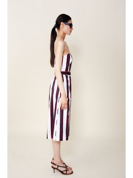 Calla Strapless Jumpsuit in Navy/Red Stripe