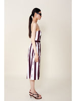 Load image into Gallery viewer, Calla Strapless Jumpsuit in Navy/Red Stripe
