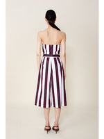 Load image into Gallery viewer, Calla Strapless Jumpsuit in Navy/Red Stripe

