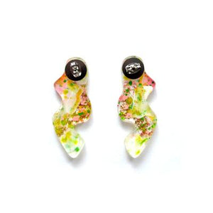 Wavy Squiggle Resin Earring in Pink and Green