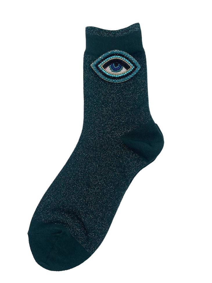 Tokyo Socks with Beaded Pins  - Teal w/ Turquoise Eyes